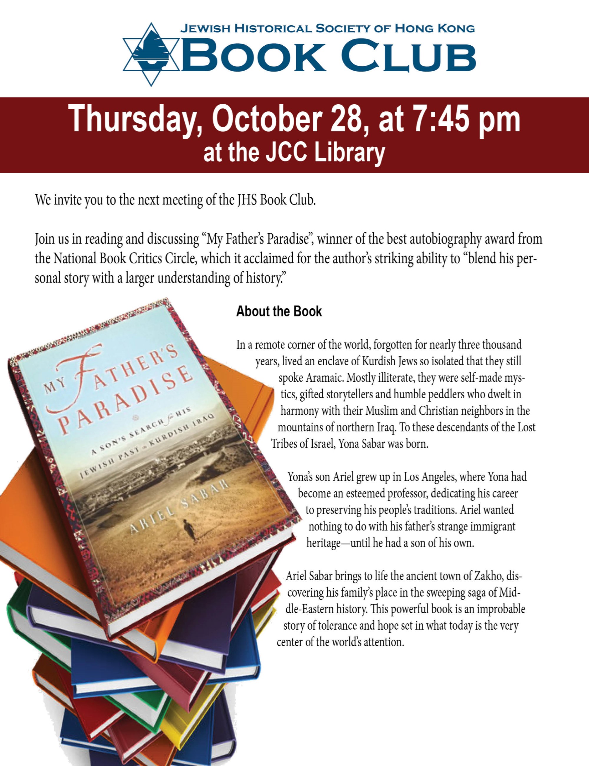 2021.10.28_Book Club Flyer_My Father's Paradise